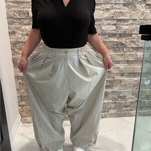 Beige Korean High-Waisted Balloon Leg Pants Relaxed Fit  Trousers 100% Cotton